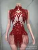 Novo Vestido Curto Elegante de Strass Sexy Prata Cor Nude para Grupos Femininos, Traje de Performance de Palco com Franjas, Fantasia de Dança Latina