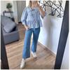 Ropa Europea y Americana Nuevo Estilo Estilo Nicho Francés Cuello Muñeca Borde Hongo Cuadros Manga Tres Cuartos Encaje Ajustable Camisa Holgada Casual