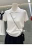 Suéter de Cuello Polo con Cremallera de Cuello Alto Estilo Coreano Suave Elegante Primavera Verano Nuevo Simple Versátil Manga Corta Top para Mujer
