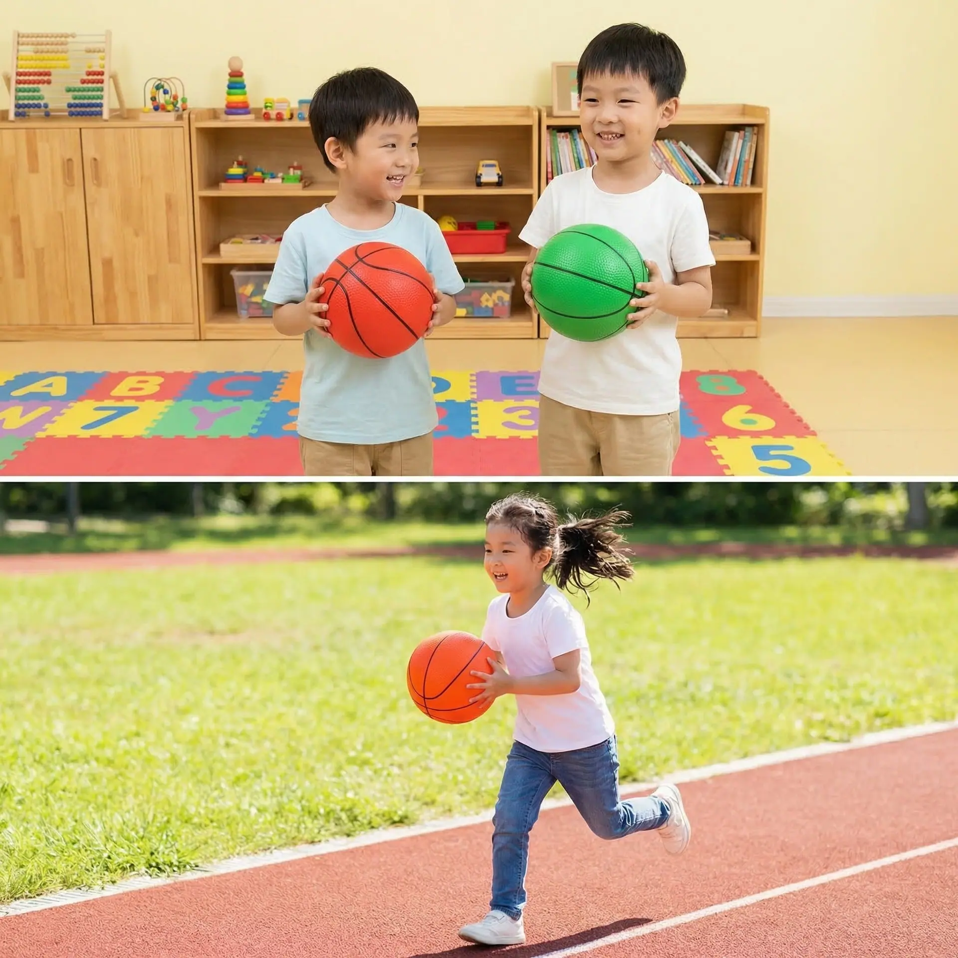 多场景图：幼儿园感统训练与户外活动