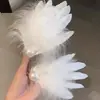 Pinza de pato súper hada dulce para niña, pluma, perla, estilo moda vacaciones, flequillo lateral, clip para el pelo de temperamento de alta gama para mujer