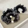 Coletero de encaje a cuadros estilo coreano retro con perlas, moderno, para coleta o moño.