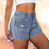Shorts Jeans Stretch Estilo Europeu e Americano com Design de Bolso com Aba, Shorts Jeans de Cintura Média Justos para Mulheres, Disponível na Amazon e Temu