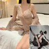 Camisón Sexy Puro Deseo Transparente Tentación Pijamas para Mujer Malla Transparente Encaje Tirantes Camisón Coqueto Conjunto para Estar en Casa