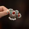 Clip para el pelo de borla corta retro inteligente nuevo de fábrica, tocado con perlas azul quemado, encanto clásico de palacio, venta al por mayor