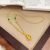 Pingente de Cabacinha Nacional Rotativo Novo Estilo Chinês Banhado a Ouro com Colar de Cabacinha de Calcedônia Verde para Corrente de Clavícula Feminina