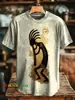 Personalización de estampado geométrico de rayas tribales africanas transfronterizas para hombre, cuello redondo, manga corta, estampado digital 3D