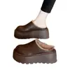 Sapatos Birkenstock de sola grossa pantufas peludas para mulheres uso externo 2026 novo modelo meias-pantufas de bico fechado para pessoas baixas aumento de altura pantufas de algodão peludo