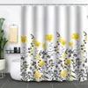 Cortina de Baño Verde Plantas de Amazon Cortina de Ducha Impermeable Antimoho Impresión Digital 3D Bosque de Flores Cortina de Baño Partición Sin Perforaciones