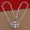 Conjunto de collar y aretes de múltiples perlas de tres líneas, bañado en plata, de dos piezas, joyería esférica de moda, traje de joyería multiconfiguración