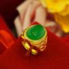 Anillo cuadrado ovalado retro para hombre, joyería chapada en oro, incrustado con obsidiana, oro arenado, suministro de puesto, ágata, anillo abierto al por mayor