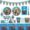 Set de Fiesta de Cumpleaños y Festividades para Niños de los Vengadores Banderines Vasos de Papel Platos de Papel Máscaras Set de Vajilla para Fiesta