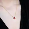 Plata de Ley 925 Chapada en Oro de 18K Colgante Clásico de Burbuja Incrustado con Corindón Rojo Sintético Collar Sencillo para Apilar Lujo Ligero para Mujer
