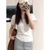 Camiseta Blanca de Manga Corta con Cuello en U Estilo Coreano de Algodón Puro para Mujer, Verano, Versátil, Adelgazante, Capa Base Negra