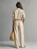 2026 Conjunto de Dos Piezas para Mujer, Moda Europea y Americana Transfronteriza, Sitio Independiente de Amazon, Top de Color Sólido con Botones y Mangas Largas, Pantalones de Pierna Ancha