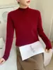 ¡Estilo de temperamento de alta gama! Suéter de cachemir para mujer, cuello medio alto, dobladillo enrollado, tejido, top adelgazante