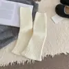 Meias Estilo Coreano para Mulheres no Outono e Inverno com Listras Verticais e Punhos Pequenos, Meias Básicas de Fio, Meias de Lã Tricotadas Sexys Quentes para Panturrilha JK