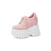 Primavera Verano Hueco Rosa Piel Genuina 14cm Altura Interna Aumento Zapatos de Plataforma Zapatos Casuales Deportivos de Tacón Pequeño Ultra Alto con Suela Gruesa para Mujer