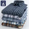 Camisas de Manga Larga de Algodón Puro Cepillado para Hombre de Primavera y Otoño para Jóvenes y Adultos Camisas Casuales de Algodón a Cuadros Tops para Hombre Tallas Grandes
