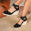 Nuevos Zapatos de Moda para Mujer para Exportación: Sandalias de cuña de punta cerrada con plataforma gruesa impermeable, tiras de paja y cuerda, Zapatos de mujer talla grande