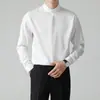 Camisa masculina de manga longa com gola alta, estilo chinês novo e cool, para primavera e outono, estilo coreano, casual moderno, solta com caimento