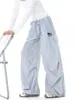 Calça Casual Bordada Estilo Preguiçoso Retrô Feminina Masculina Cor de Outono Cintura Color Block Patchwork Perna Larga Calça Plissada Calça Cimitarra