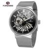 Nuevo reloj mecánico manual de moda para hombre FORSINING126 con correa de acero, diseño de fondo hueco, reloj de pulsera para hombre