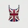 Camisole de Verão Elegante Slim-Fit Costas Nuas com Color-Blocking e Strass, Estilo Streetwear Sexy para Noites de Encontro, Camisa Básica para Mulheres Maduras