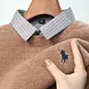 Suéter Masculino de Chenille Espesso para Outono e Inverno com Lã Integrada, Camisa Base Falsa de Duas Peças para Homens de Meia-Idade para Exportação