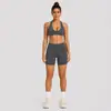 Conjunto de Fitness: Sutiã de Yoga Transfronteiriço Sem Costura com Lindo Design nas Costas, Sutiã Esportivo de Gola Halter, Shorts de Yoga de Cintura Alta Levanta Bumbum de Secagem Rápida