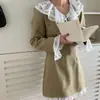 Jaqueta feminina de alta qualidade INS estilo francês de nicho com retalhos de renda inspirada em Chanel de Dongdaemun, Coreia