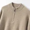 Nova coleção outono e inverno de Bai Cai Rong: suéter de malha masculino com meio zíper, 100% caxemira pura, modelagem solta, casual e estilo business