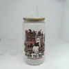 Copo Mason Jar de Vidro 16oz para Cerveja Cola Água com Logotipo Personalizado de Natal em Estoque Transfronteiriço Sublimação