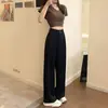 Pantalones de Traje Negros Transfronterizos 2025 Cintura Elástica Ajustados Casuales de Verano Sueltos de Pierna Ancha Pantalones de Tiro Alto con Drapeado