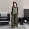Conjunto de Primavera y Otoño para Niñas 2026 Nuevo Informal Estilo Coreano Niña Ropa para Niños Mediana y Grande Falso Dos Piezas Rayas Base Pantalones Casuales