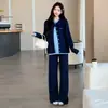 Conjunto de Maternidad: Original Americano Nuevo Estilo Otoño, Suéter de Punto de Cuello Redondo Falso de Dos Piezas para Mujer, Estilo Perezoso Retro Urbano