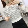 Suéter de rayas cuadradas transfronterizo con cuello cuadrado, camiseta interior de manga larga para combinar con todo, nuevo diseño 2024, top de moda para mujer