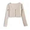 Nueva Camiseta Ajustada de Manga Larga de un Solo Botón 2023, Estilo Trendy de Influencer, Chaqueta Cardigan Larga de Manga Larga con Cuello Redondo Grande para Mujer