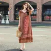 Novo vestido de algodão e seda estilo étnico para mulheres, estilo de férias de verão plus size, elegante vestido de praia de alta qualidade para mães