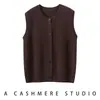Cardigan colete de malha de cashmere com gola redonda essencial para usar em camadas para mulheres, sem mangas, abotoado, colete versátil, toque de alta qualidade, temperamento, capa para ombros