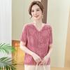 Blusa de verano nueva, fresca, transpirable, de punto jacquard, suave y cómoda, con cuello en V, de manga corta para madres de mediana edad y mayores.