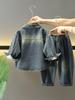 7057 traje de mezclilla para niños primavera y otoño 2025 nuevo coreano infantil fresco guapo callejero tres piezas ropa de bebé