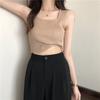 Camisola de Tricô 2023 Verão Nova Blusa Cor Lisa Roupa Externa com Barriga de Fora e Costas Bonitas Feminina de Algodão Respirável e Confortável