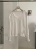 KEKEZOON Camiseta de Manga Larga Ajustada con Cuello en U y Adorno de Encaje Patchwork, Color Sólido, Hombro Normal, Prenda Base Adelgazante 9393