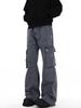Pantalones casuales de trabajo de alta gama estilo americano deconstruidos con múltiples bolsillos para hombre, holgados, con vibra retro y combinables, pantalones largos microacampanados