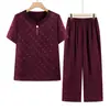 Ropa para mujeres mayores, atuendo de verano para mamá, atuendo de abuela, nuevo conjunto de dos piezas de verano de manga corta 2026 para mujeres de mediana edad y mayores