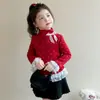 Mono de niña estilo coreano con lunares y lazo, capa base de forro polar, Otoño Invierno 2026, nuevo top elegante para niña pequeña