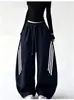Calça casual listrada esportiva simples para mulheres, design de outono 2026, cintura alta, modelagem que afina, solta, calça pantalona versátil