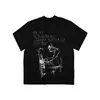 Camiseta de Manga Corta "Músico de la Noche de Ébano" de Crepúsculo, Estampado de Boceto, Sensación de Hielo de Sorona, Corte Amplio y Cuadrado, Estilo Americano