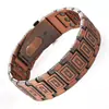 Artículo Popular Transfronterizo: Pulsera Magnética Antigua de Cobre Rojo de Tres Filas para Hombres, Pulsera Magnética Ancha con Escudo Cuadrado en Relieve